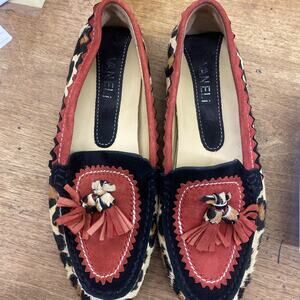 Vaneli Red Leopard Driving Loafer/Moccosin w Calf Hair Women’s Size 6 1/2 M